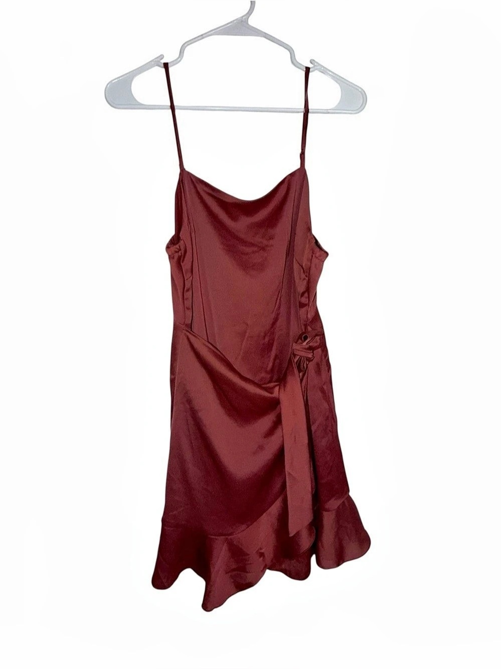 Altar’d State Burgundy Slip Dress Cowl Neck Ruffle Hem Tie Waist Y2K